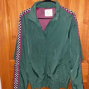 Urban Outfitters Green and Pink Bomber Jacket with Checkered Sleeves